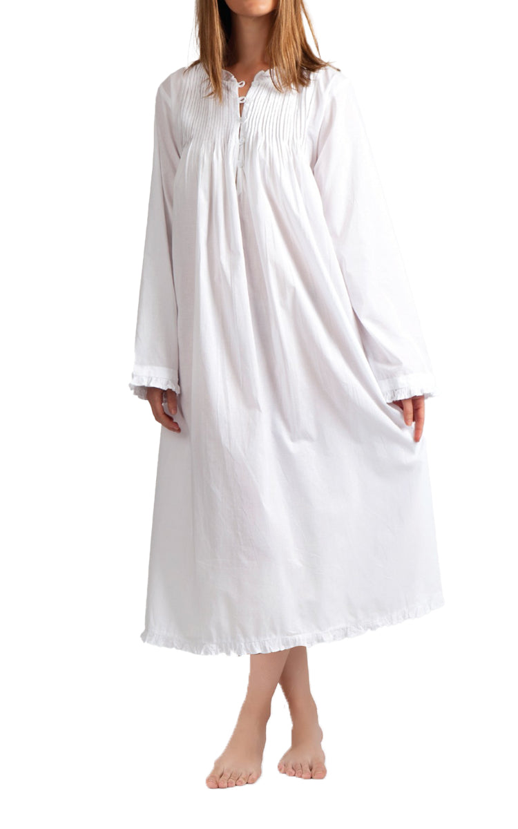 Arabella Marie 100% Cotton Long Sleeve Nightgown In White MD-757