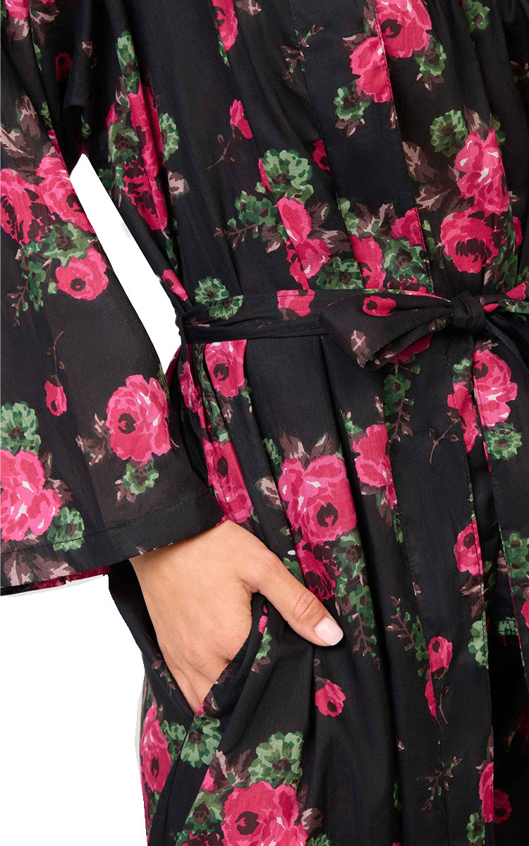 Arabella Sonia 100% Cotton Long Sleeve Robe in Ebony Rose MD-75P4