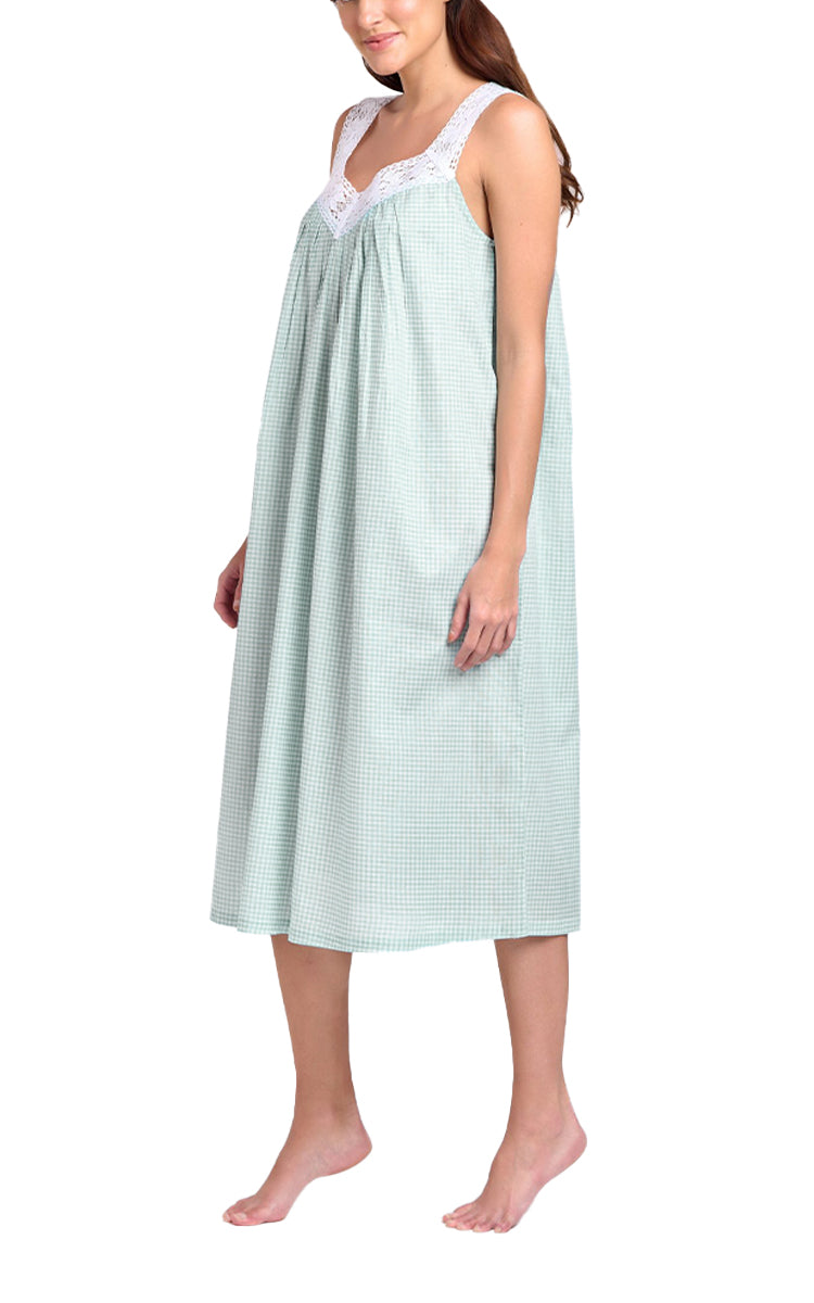 Great cotton summer nightie in gingham mint print for sale online and natureswear