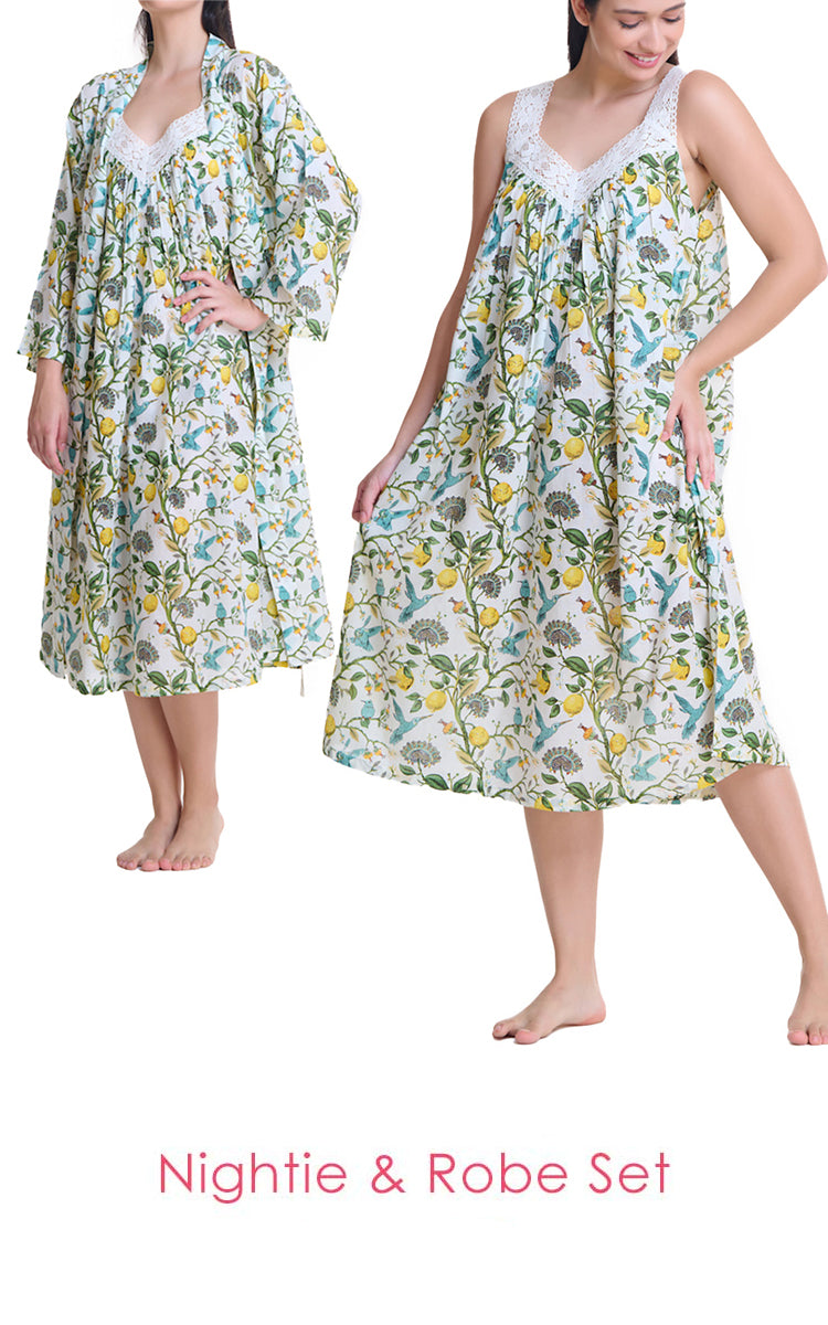 Arabella MATCHING SET Sonia Robe and Carmelina Nightie in Lemon Floral MD-75DD and MD-410DD