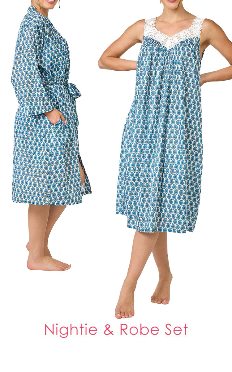 Arabella MATCHING SET Sonia Robe and Carmelina Nightie in Turquoise Paisley MD-75F6 and MD-410F6