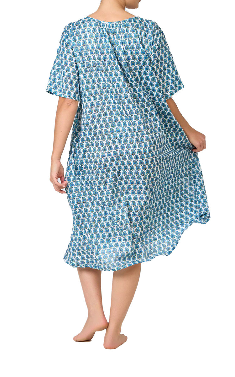 Arabella Angelina 100% Cotton Short Sleeve Nightgown in Turquoise Paisley Print MD-83F6