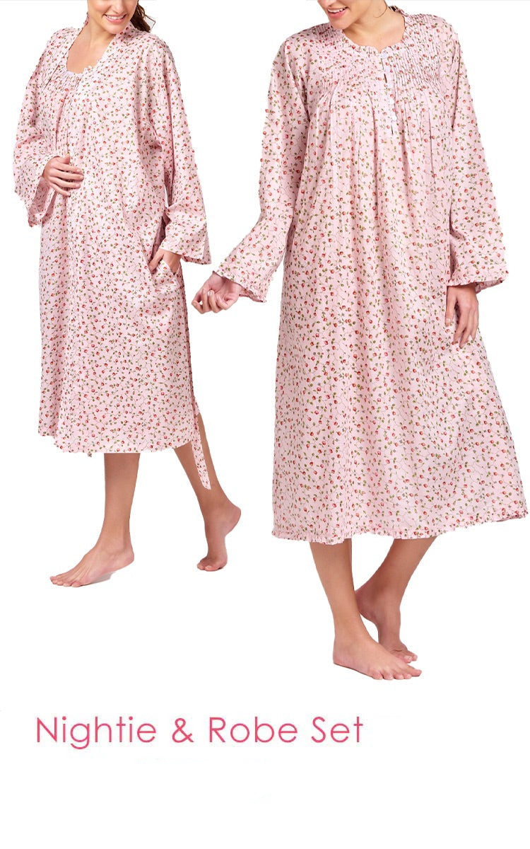 Arabella MATCHING SET Sonia Robe & Marie Nightie in Rosebud Print MD-757i and MD-75i