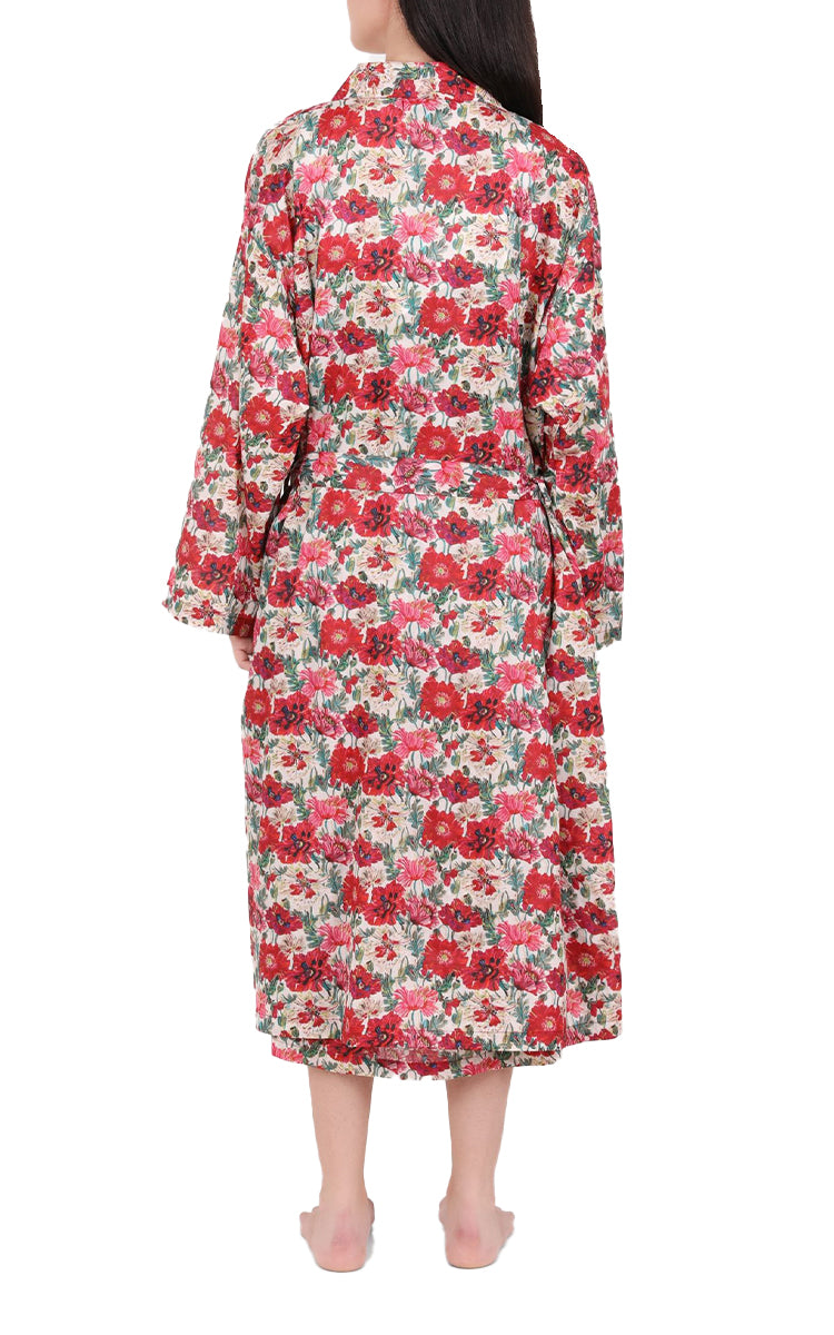 Arabella Sonia 100% Cotton Long Sleeve Robe in Red Vibrant Floral MD-75F4