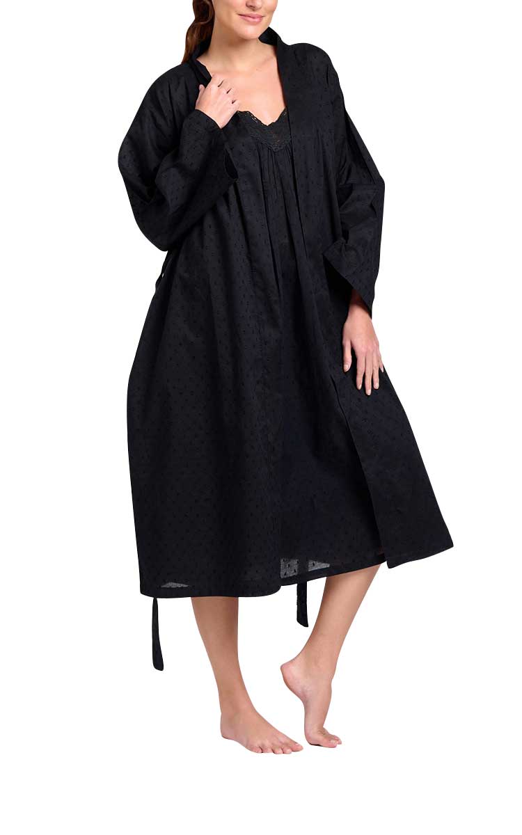 Arabella MATCHING SET Sonia Robe and Chelsea Nightie in Black MD-764BK and MD-74BK