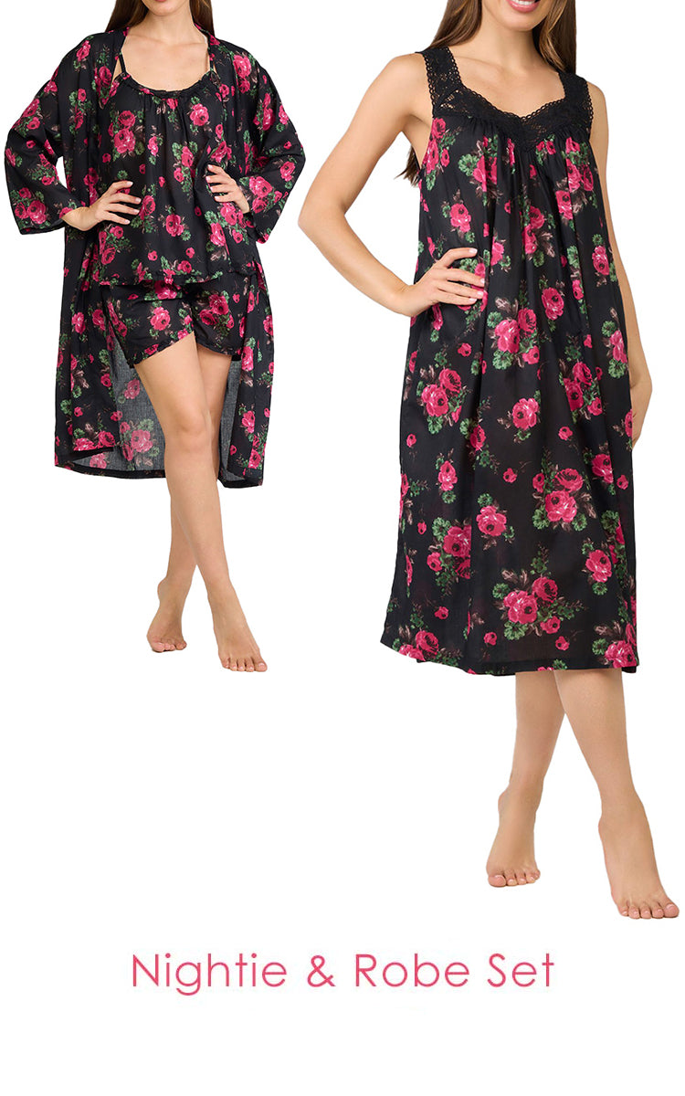 Arabella MATCHING SET Sonia Robe and Carmelina Nightie in Ebony Rose MD-75P4 and MD-410P4