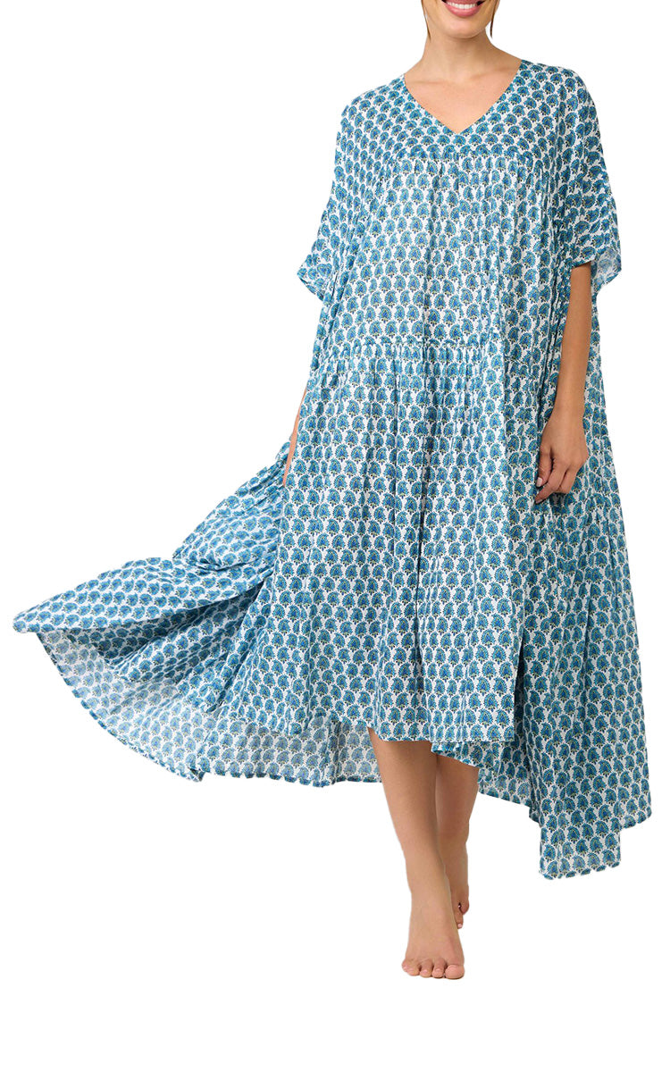 Arabella Ellie 100% Cotton Short Sleeve Day Dress in Turqouise Paisley MD-85F6