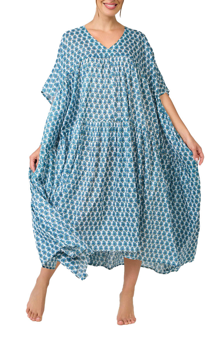 Arabella Ellie 100% Cotton Short Sleeve Day Dress in Turqouise Paisley MD-85F6