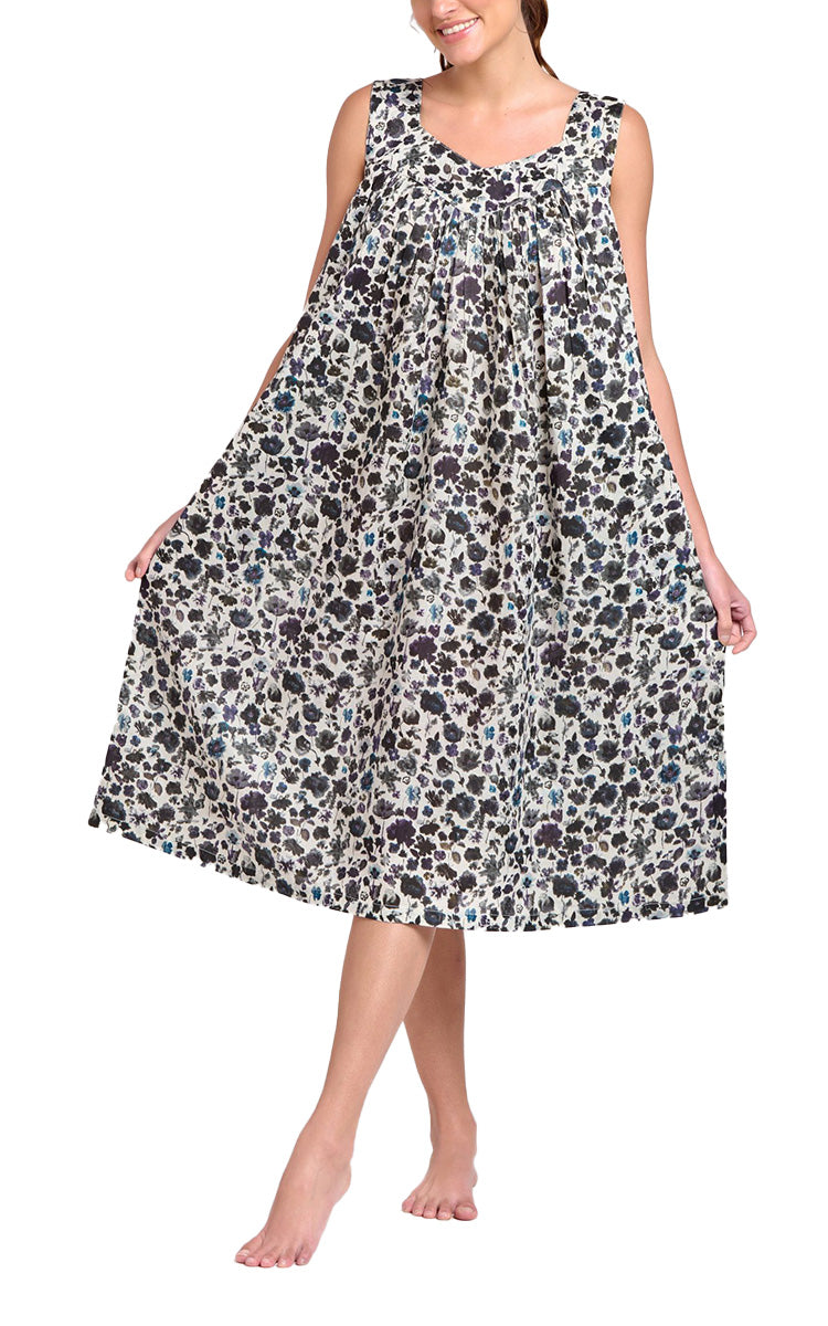 Arabella Lily 100% Cotton Sleeveless Nightgown in Black Flora MD-411K
