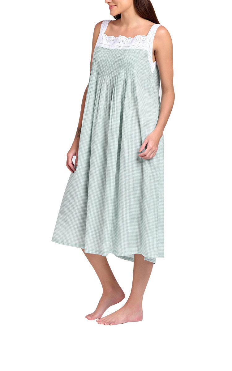 Woman wearing summer cotton nightgown from Arabella