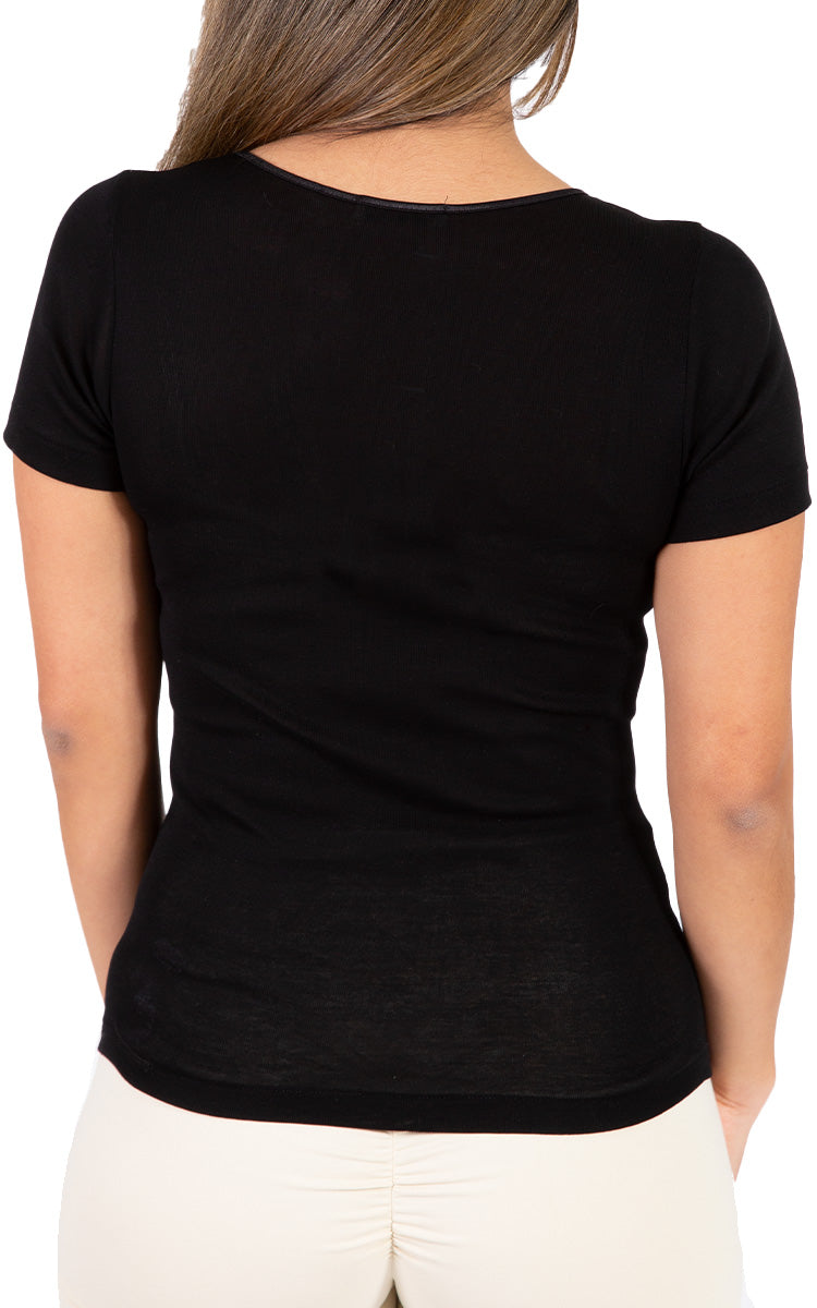 Emmebivi 100% Filoscozia® Cotton Top with Short Sleeve in Black 13833