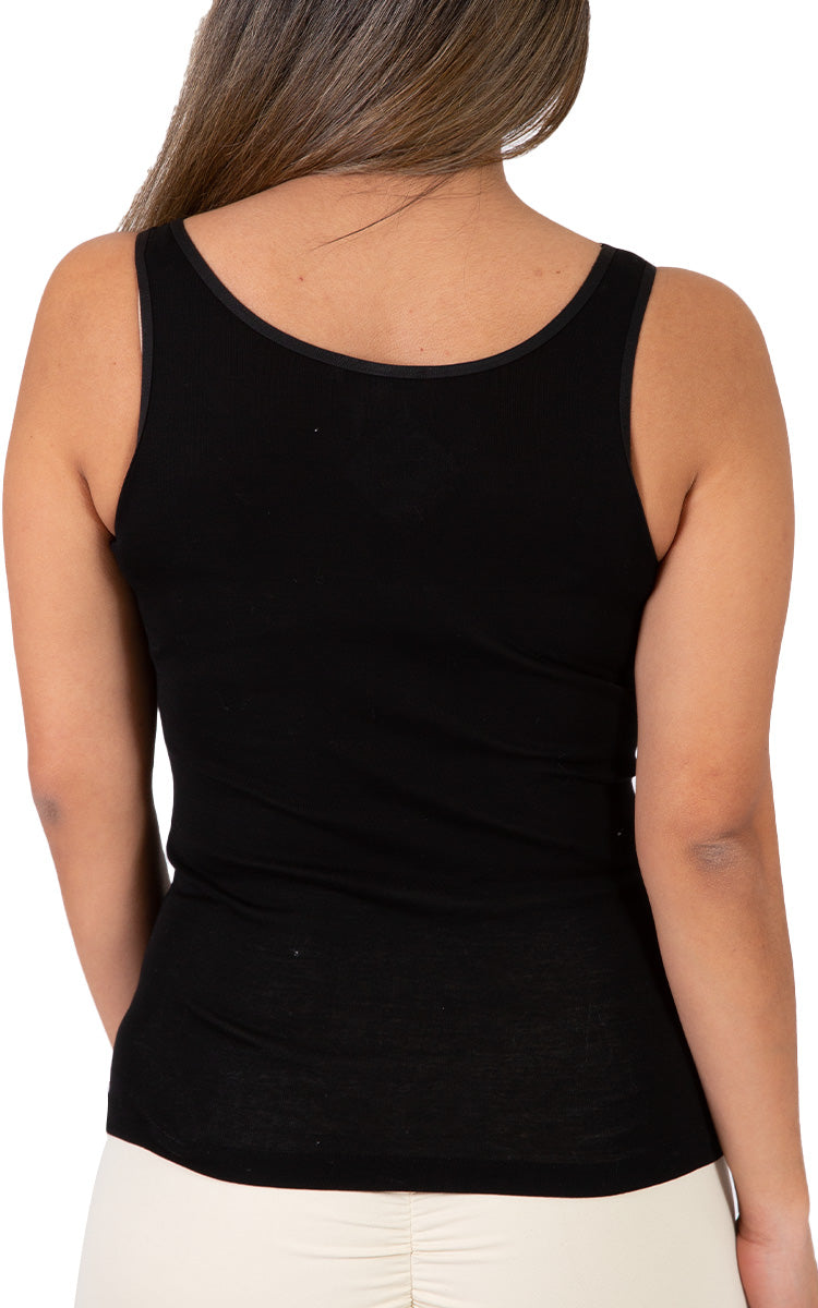 Emmebivi 100% Filoscozia® Cotton Singlet With Lace Trim in Black 12312