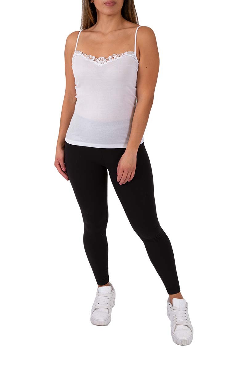 Emmebivi 100% Filoscozia® Cotton Camisole With Lace Trim in White 12311