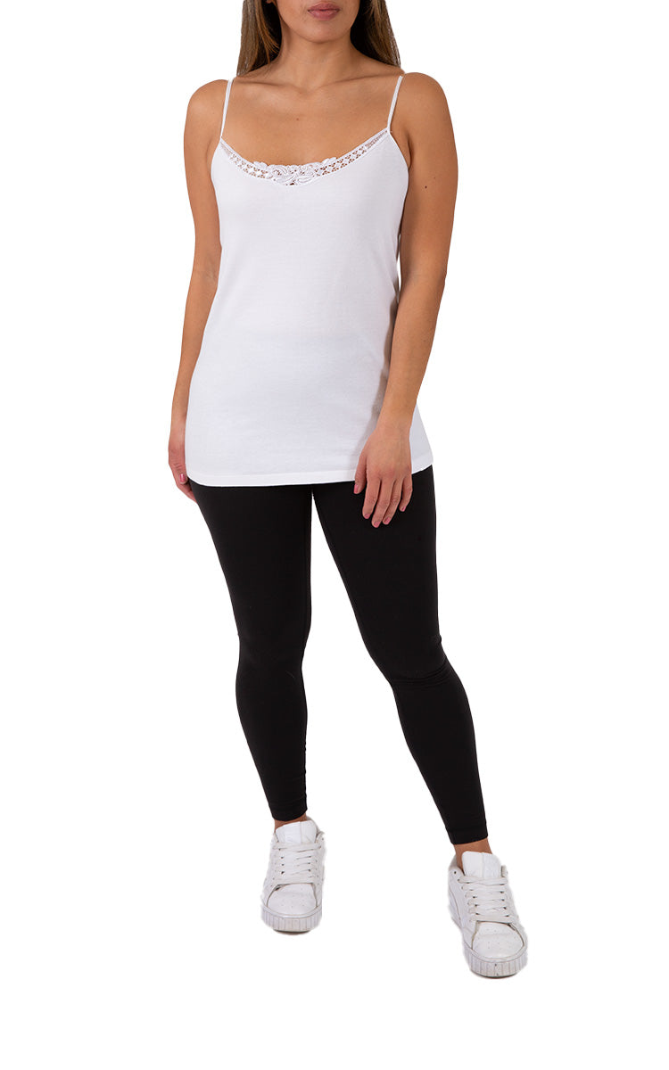 Emmebivi 100% Cotton Camisole Thermal with Lace Trim in White 33011