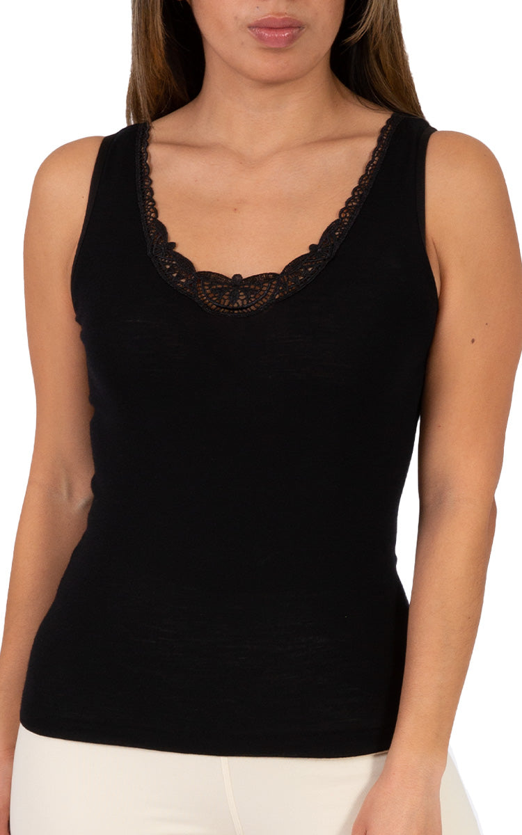 Woman wearing emmebivi tank singlet in black