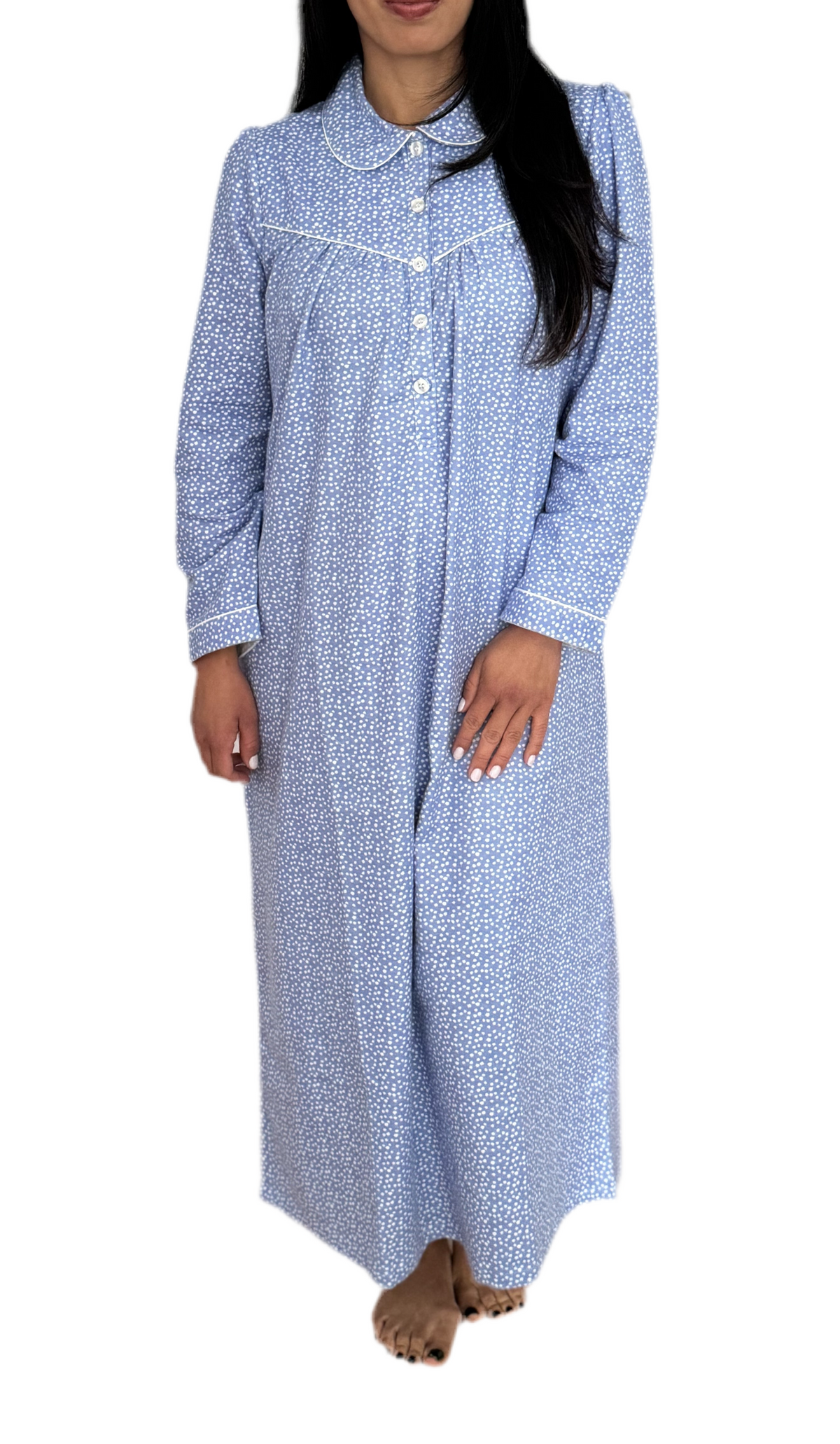 Schrank 100% Cotton Flannelette Nightgown With Collar In Chambray Blue SK612S