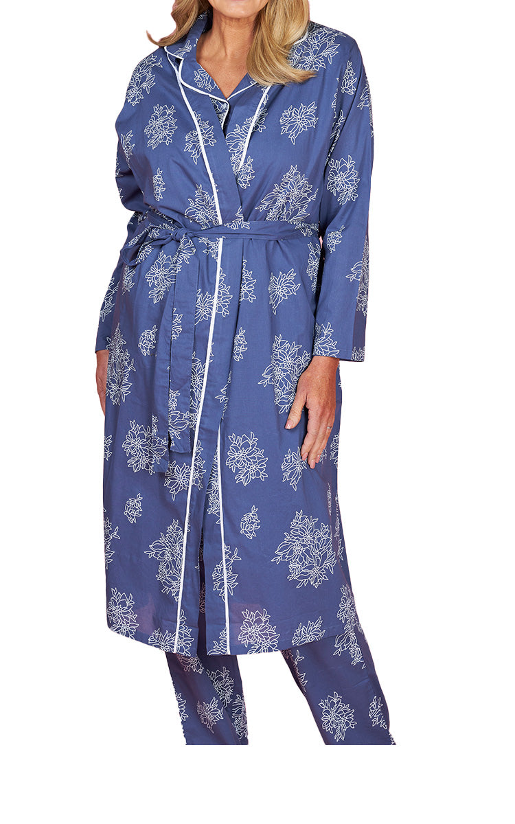 French Country 100% Cotton Robe with Long Sleeve in Linnia FCC404