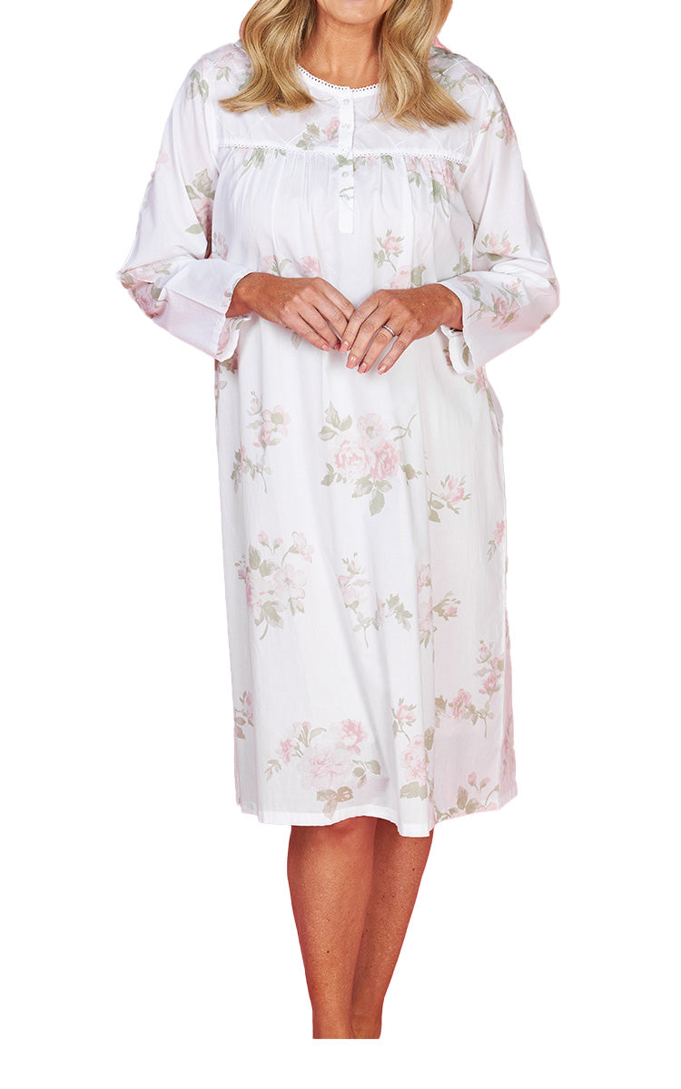French Country 100% Cotton Nightgown with Long Sleeve in Wild Roses FCC430