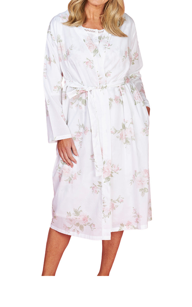 French Country 100% Cotton Robe with Long Sleeve in Wild Roses FCC433