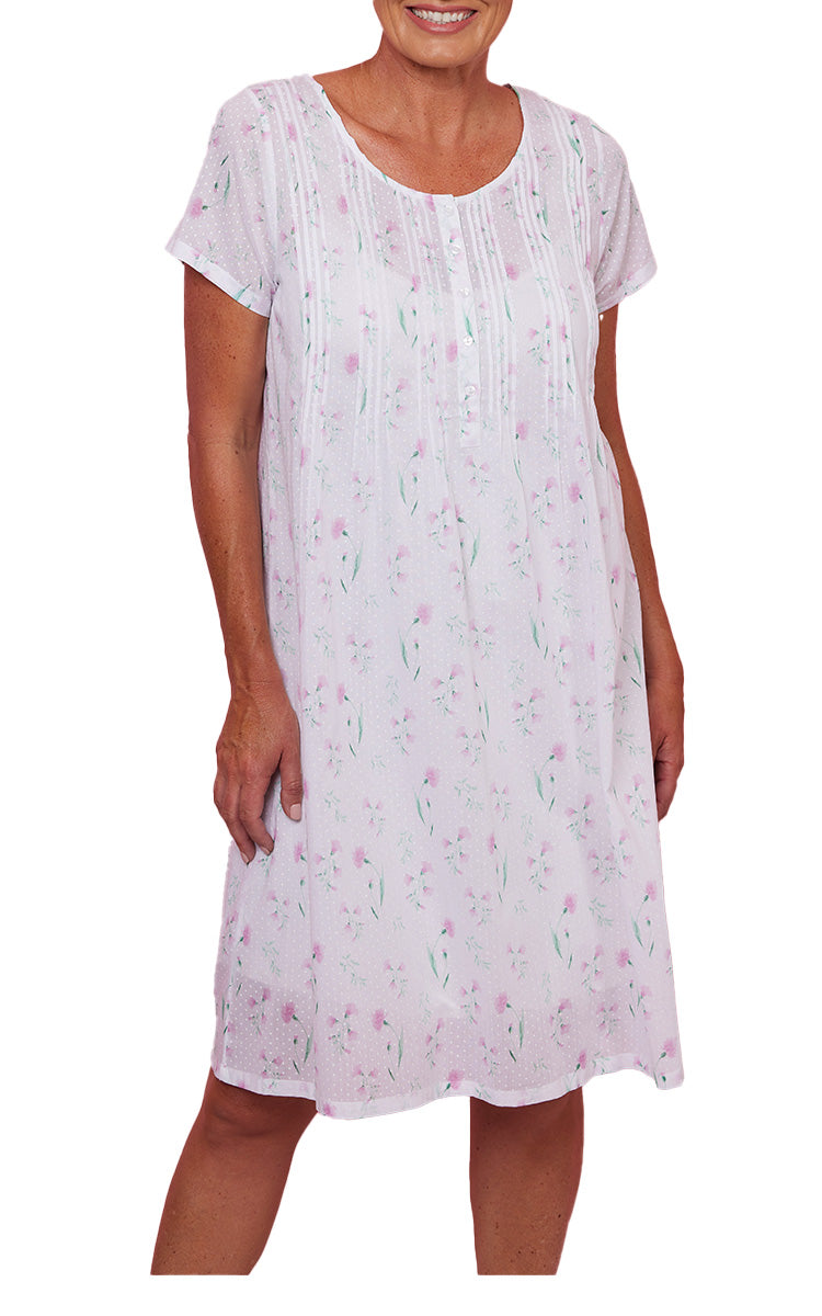 French Country 100% Cotton Nightgown with Cap Sleeve in Pressed Flower FCD123V