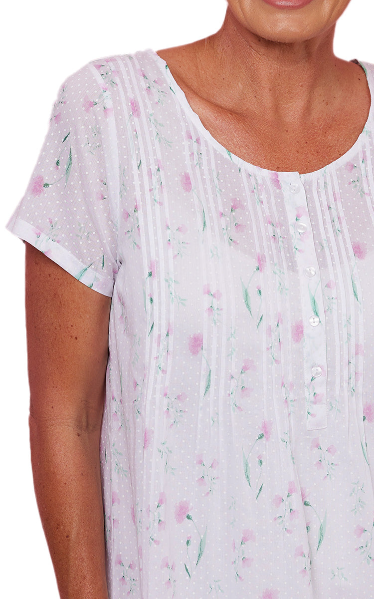 French Country 100% Cotton Nightgown with Cap Sleeve in Pressed Flower FCD123V