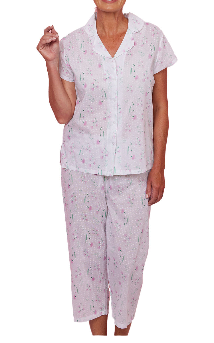 French Country 100% Cotton Pyjama with Short Sleeve in Pressed Flower FCD124V