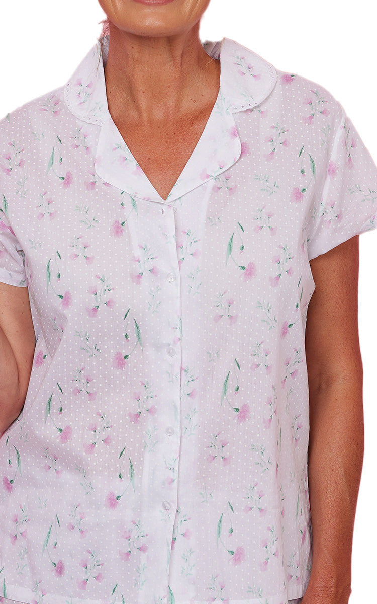 French Country 100% Cotton Pyjama with Short Sleeve in Pressed Flower FCD124V