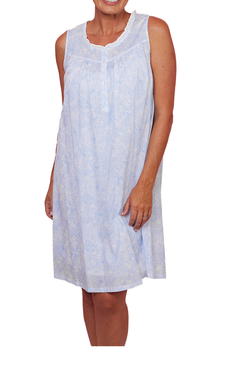 French Country 100% Cotton Nightgown Sleeveless in Blue French Toile FCD139