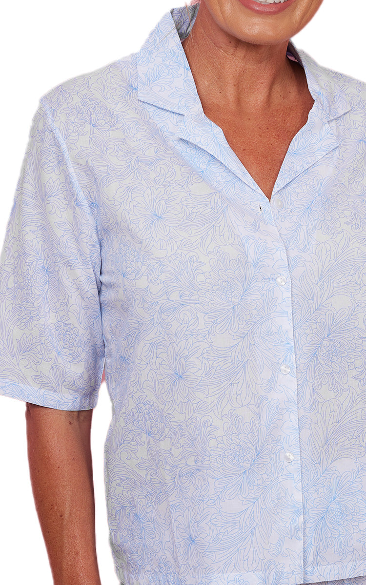 French Country 100% Cotton Pyjama with Short Sleeve In Blue French Toile FCD140