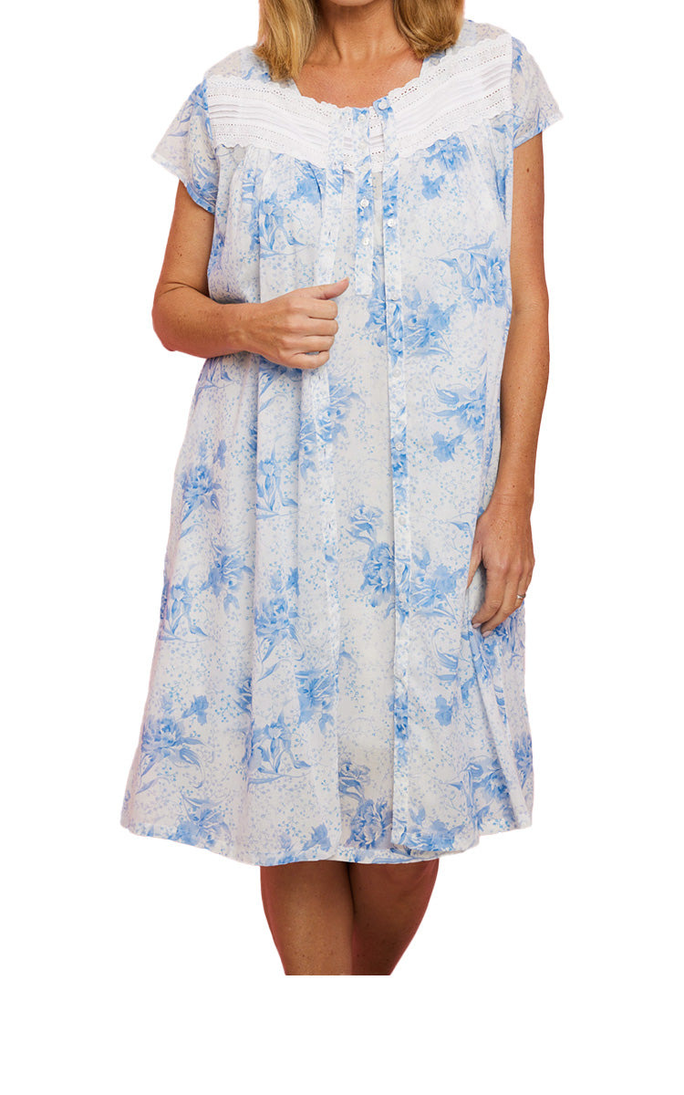 French Country 100% Cotton Brunch Coat with Cap Sleeve in Blue Peony FCD152