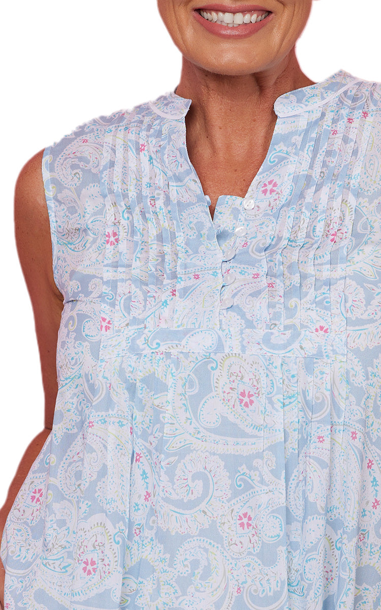 French Country 100% Cotton Nightgown Sleeveless in Vintage Paisley FCD170