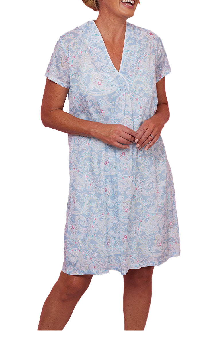 French Country 100% Cotton Nightgown with Cap Sleeve in Vintage Paisley FCD171