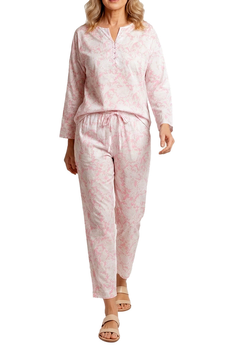 French Country 100% Cotton Pyjama with Long Sleeve in Toile Roses Prink FCC463
