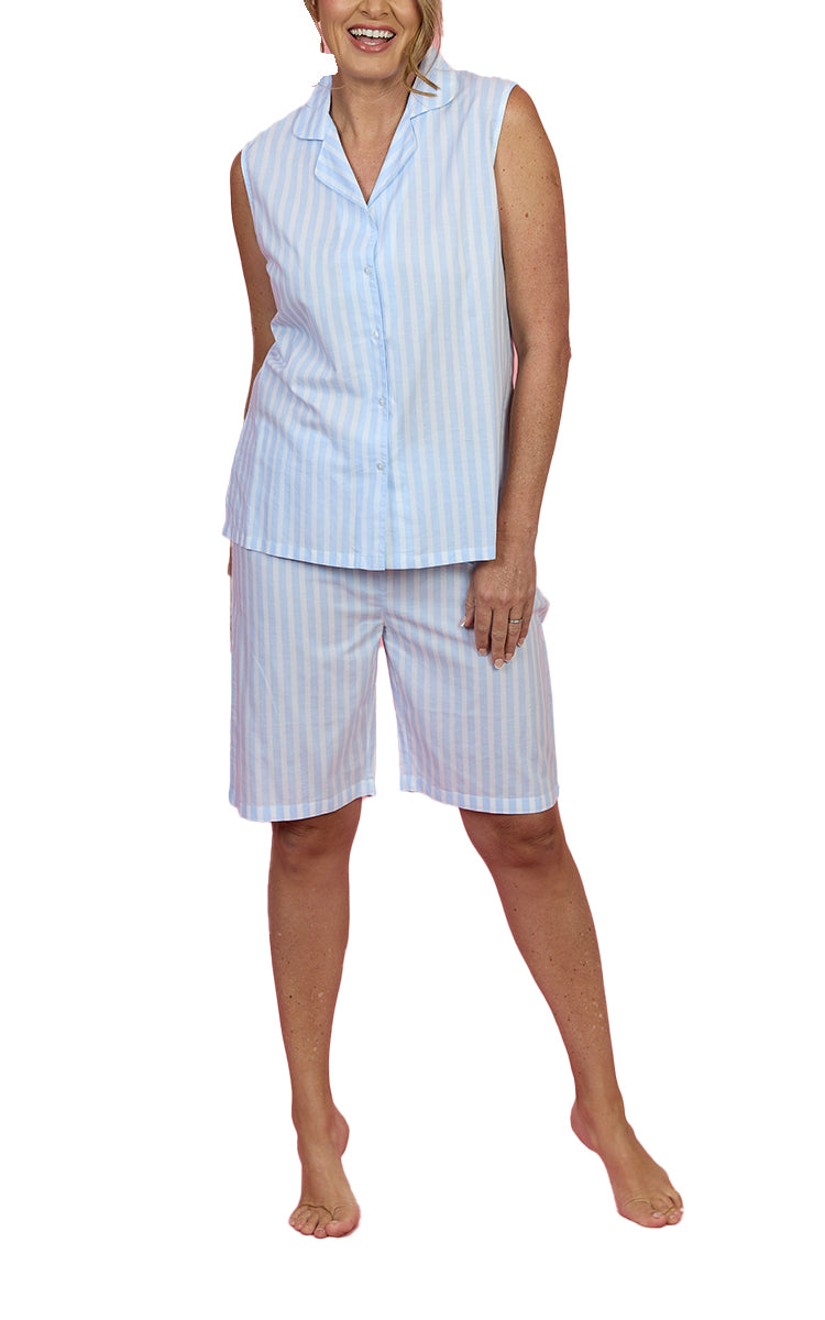 French Country 100% Cotton Pyjama with Short Sleeve in Hampton's Stripe FCF673