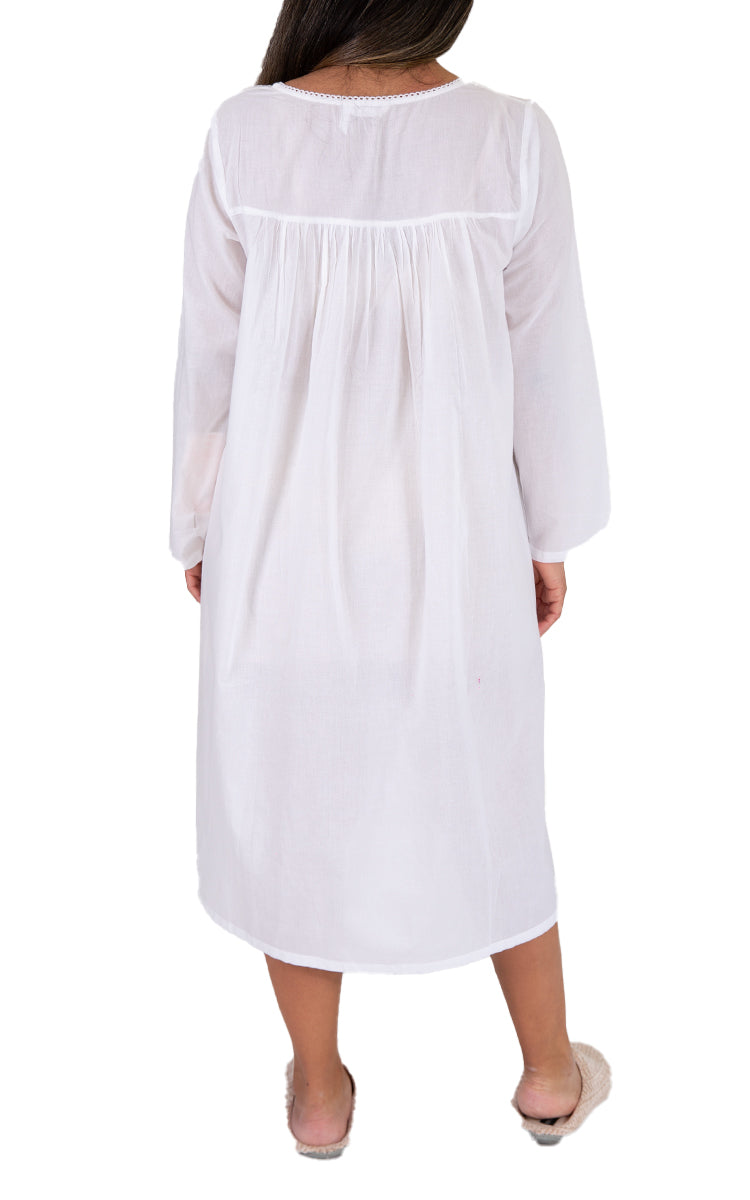 French Country 100% Cotton Nightgown with Long Sleeve in White FCA550 SALE