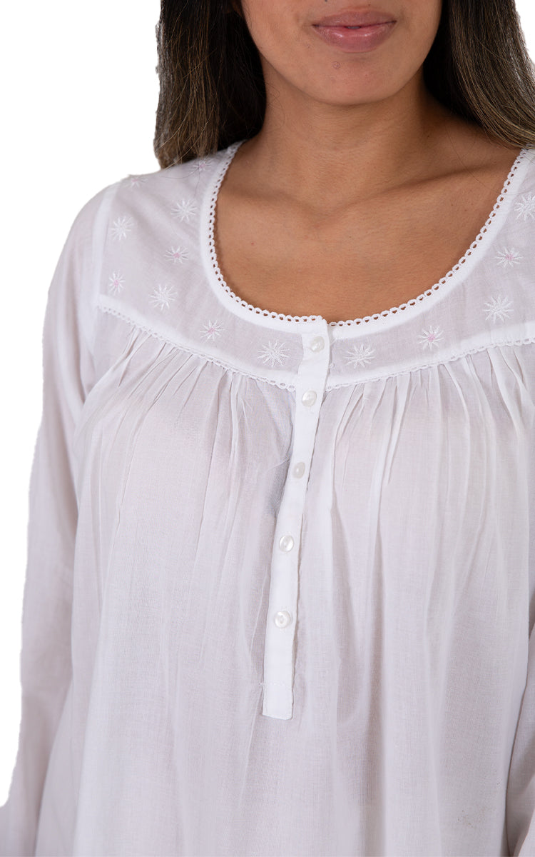 French Country 100% Cotton Nightgown with Long Sleeve in White FCA550 SALE