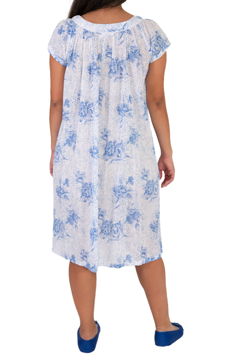 French Country 100% Cotton Nightgown with Cap Sleeve in Blue Peony FCB242V