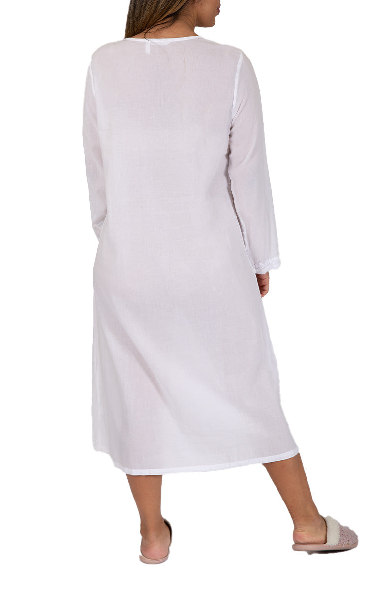 Women wearing White cotton nightgown by the brand french country designed in Australia