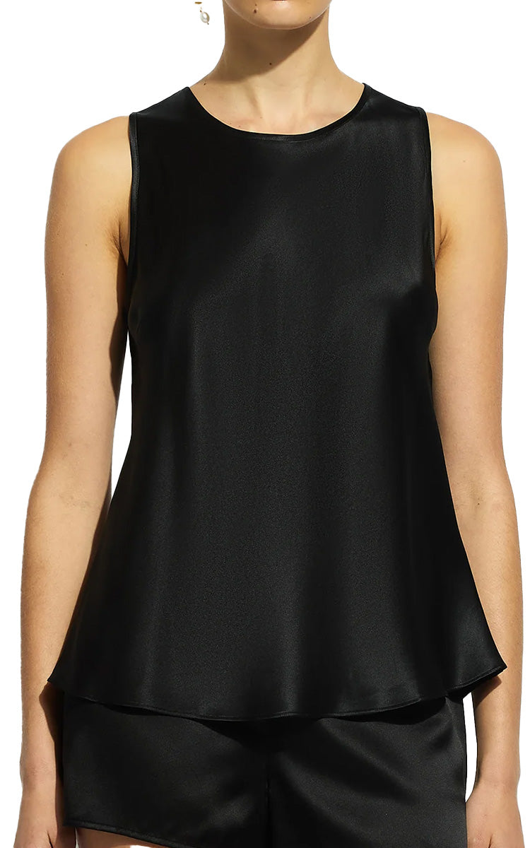Ginia 100% Silk Singlet with Round Neck in Black GBS205