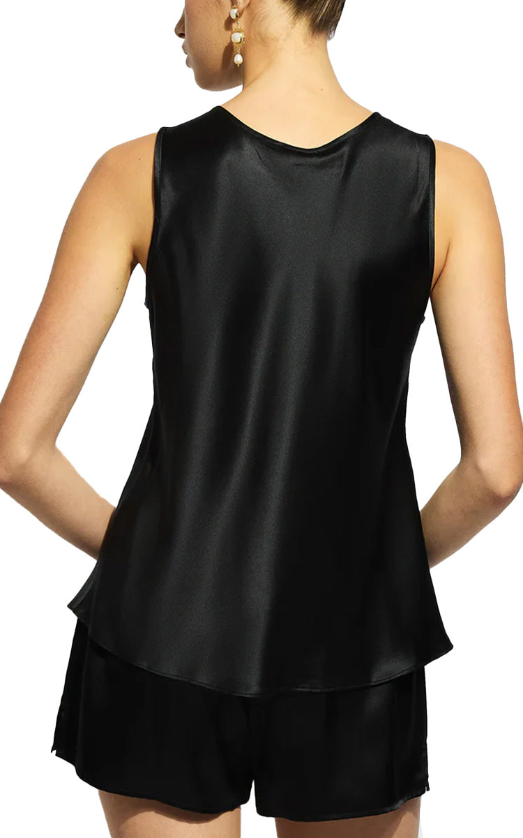 Ginia 100% Silk Singlet with Round Neck in Black GBS205