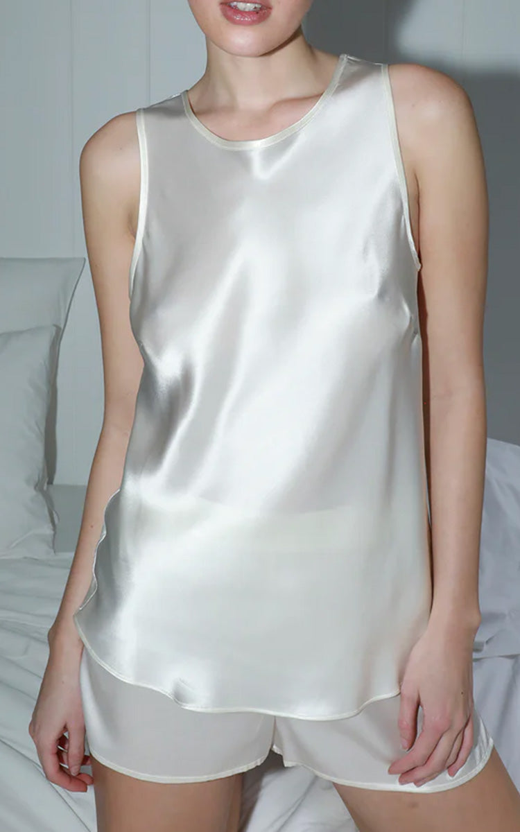 Ginia 100% Silk Singlet with Round Neck in Creme GBS205