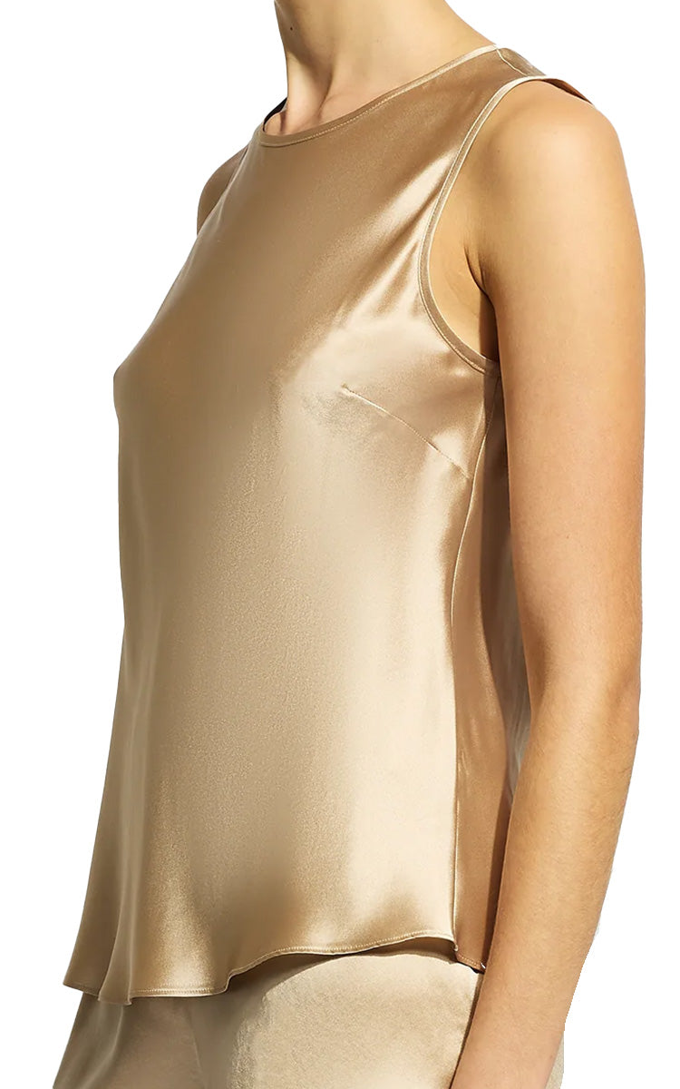Ginia 100% Silk Singlet with Round Neck in Mink GBS205