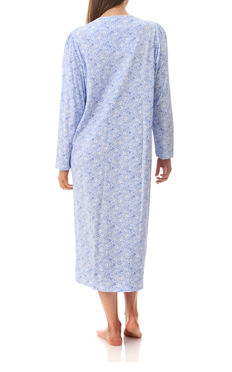 Givoni 100% Cotton Jersey Nightgown In Blue Floral Katie 7LP36K