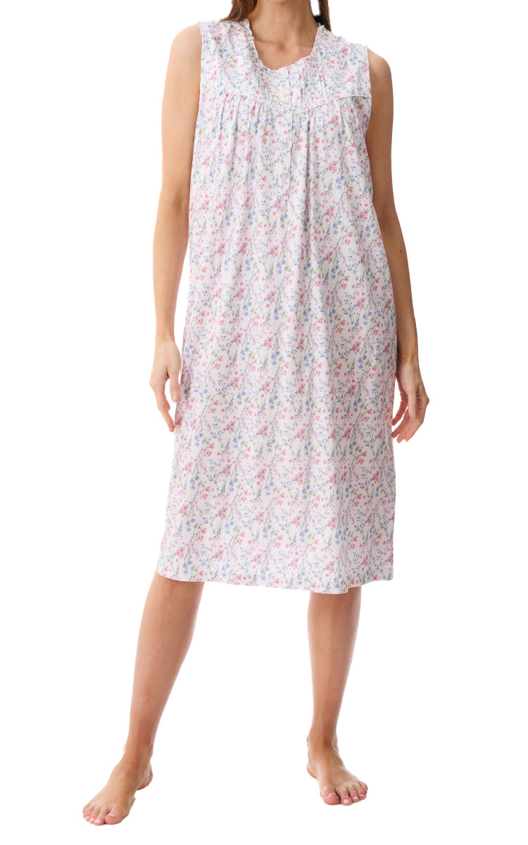 Givoni 100% Cotton Jersey Sleeveless Floral Nightgown In Biella 8LP30B 
