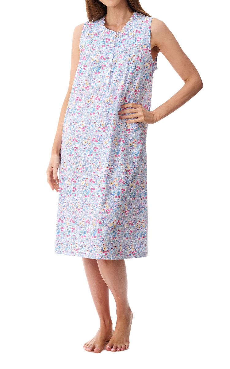 Givoni 100% Cotton Jersey Sleeveless Floral Nightgown In Jesi 8LP30J