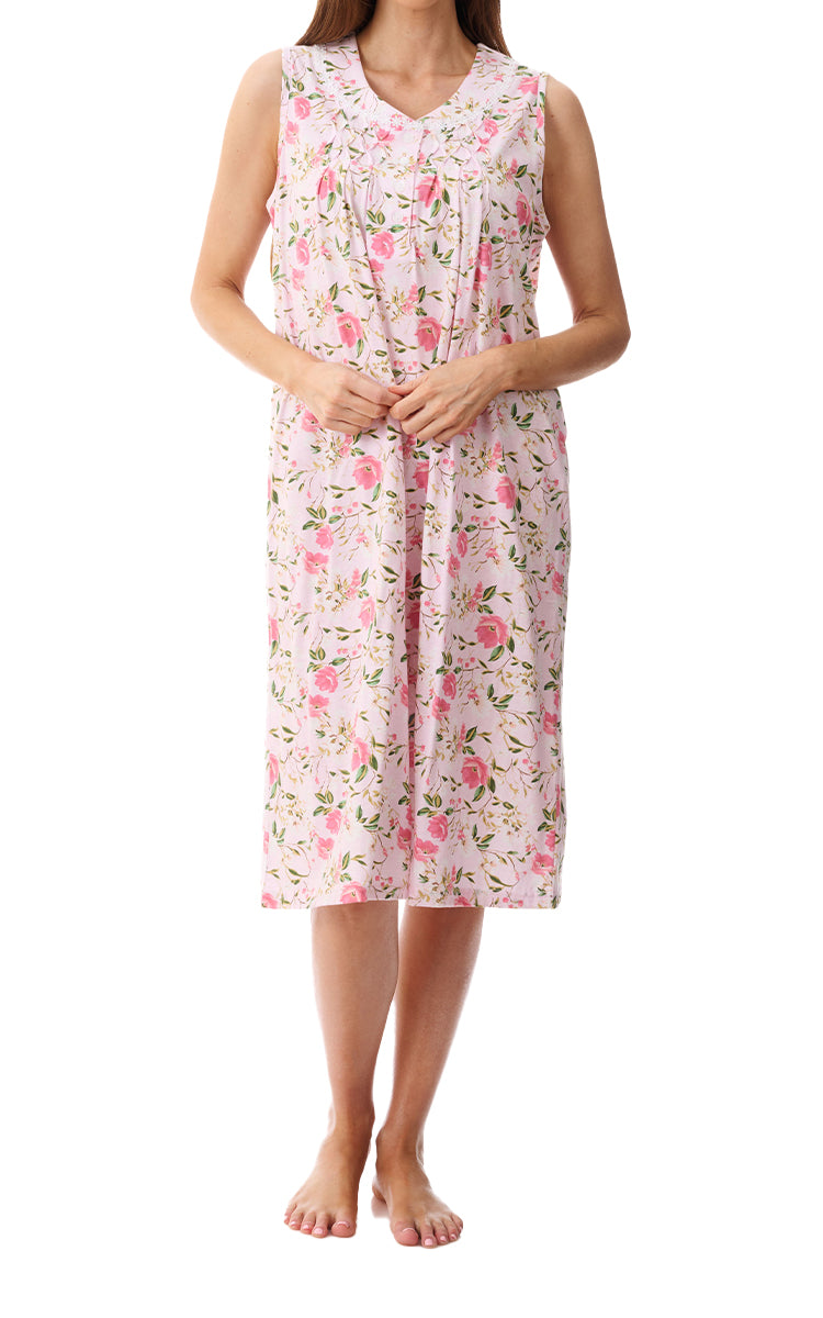 Givoni 100% Cotton Jersey Sleeveless Floral Nightgown In Ferrara 8LP04F