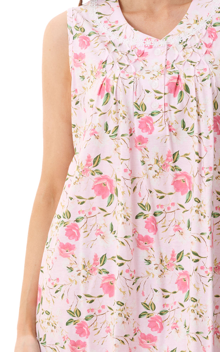 Givoni 100% Cotton Jersey Sleeveless Floral Nightgown In Ferrara 8LP04F