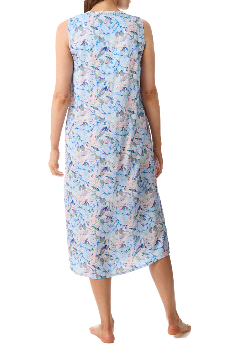 Givoni 100% Woven Cotton Sleeveless Nightgown In Bari Blue 8AC08B