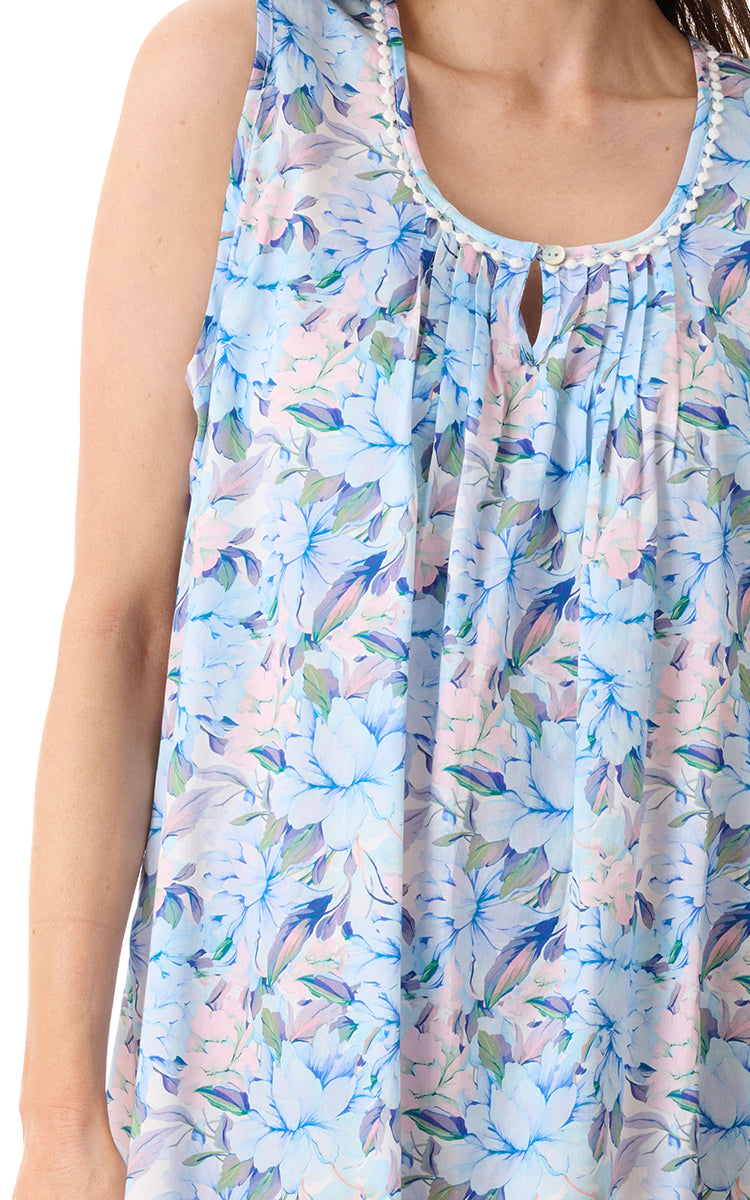Givoni 100% Woven Cotton Sleeveless Nightgown In Bari Blue 8AC08B