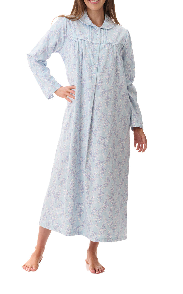 Givoni 100% Cotton Flannelette Nightgown with Long Sleeve and Collar In Jaimie Mint 7FL88J